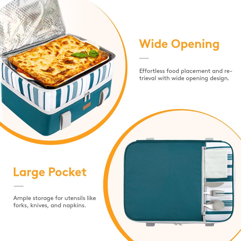 LUNCIA Double Decker Insulated Casserole Carrier for Hot or Cold Food, Lasagna Holder Tote for Potluck Parties/Picnic/Cookouts, Fits 9"x13" Baking Dish, Green - Image 5
